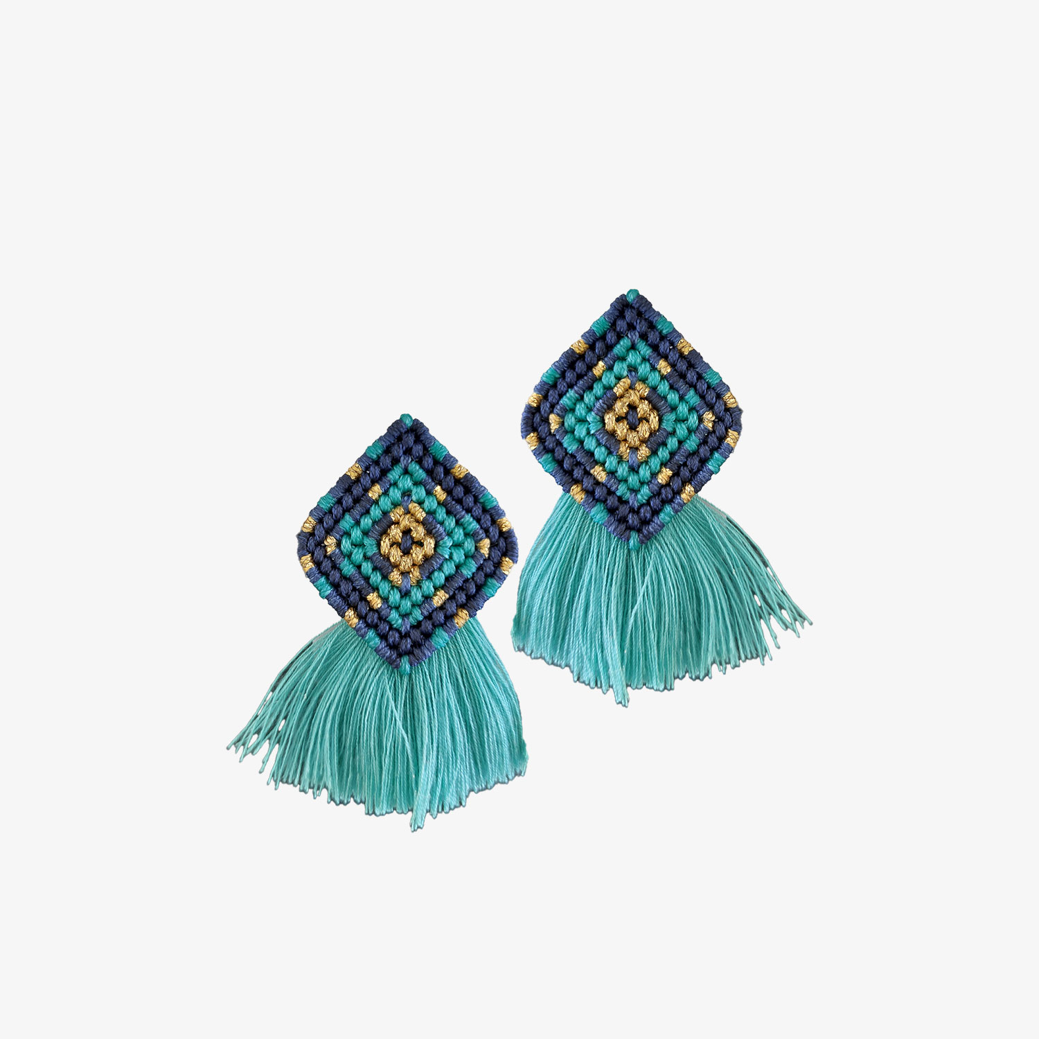 سبز-فیروزه-ای--گوشواره گوشواره گلیم فیروزه ای - Image 1